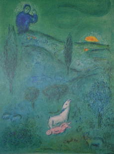 Marc Chagall - Daphnis is Found By Lamon ?After?: Artist: Marc ChagallTitle: Daphins is Found By LamonYear: 1977Dimensions: 10in. by 13inEdition: From the rare limited editionPublisher: The Limited Editions Club INC.Suite: Daphins and ChloeMedium: Li