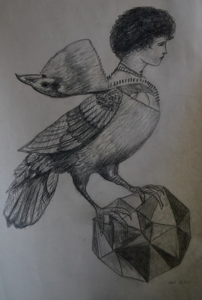 Max Ernst - Der Hausengel: Artist: Max ErnstTitle: Der HausengelDimensions: 17.5X13.5 InchesMedium: Pencil On PaperCondition: Excellent?In the style of?"In the style of" works are works by an unknown creator whose style is stro