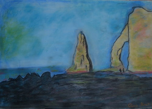 Claude Monet - The Cliffs At Etretat ?In the style of?: Artist: Claude Monet Title: The Cliffs At Etretat Dimensions: 20x14 Inches Medium: Pastel On Paper Condition: Excellent"In the style of" works are works by an unknown creator whose style is