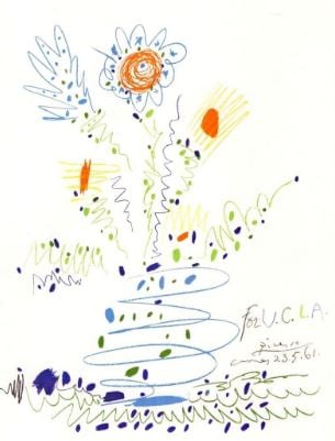 Picasso "Le Bouquet De Fleurs 2 ?After?: Lithograph Print Pablo Picasso "Le Bouquet De Fleurs Size 9.5x12 inches Plate Signed