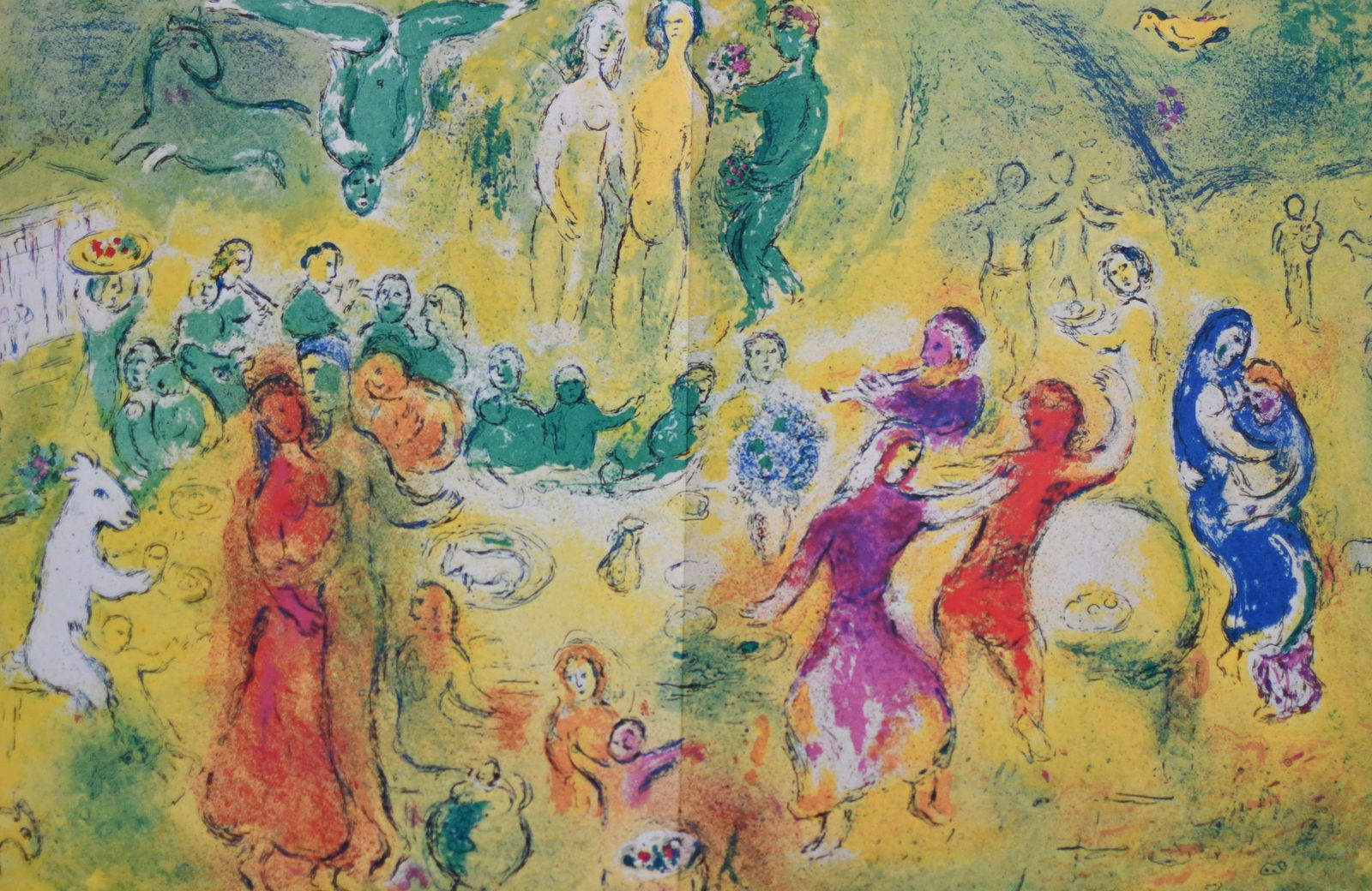 Chagall - The Wedding Feast in the Cave Of the NYMPHS ?After?: Artist: Marc ChagallTitle: The Wedding Feast in the Cave Of the NYMPHSDimensions: 19in. by 13inEdition: From the rare limited editionPublisher: The Limited Editions Club INC.Suite: Daphins and