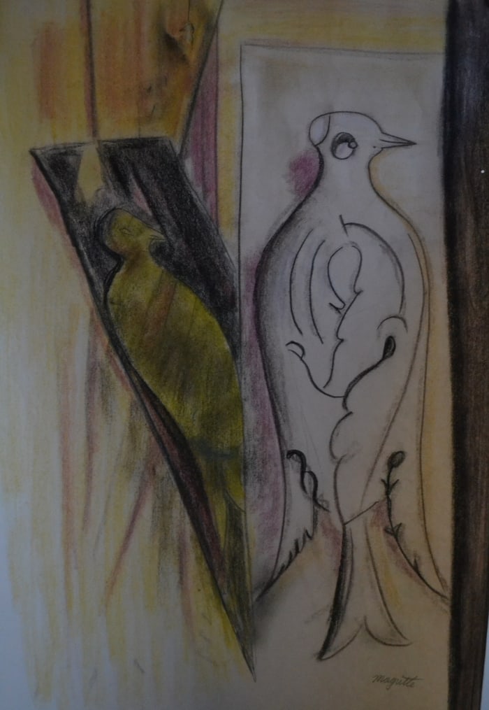 Rene Magritte - The Mirror: Artist: Rene MagritteTitle: MirrorDimensions: 17.5X13.5 InchesMedium: Pencil On PaperCondition: Excellent?In the style of?"In the style of" works are works by an unknown creator whose style is