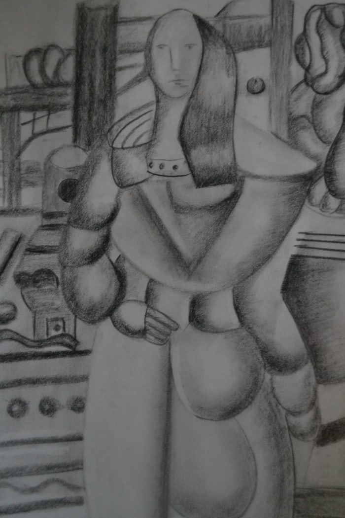 Fernand Leger - Study for a woman: Artist: Fernand LegerTitle: Study for womanDimensions: 17.5X13.5 InchesMedium: Pencil On PaperCondition: Excellent?In the style of?"In the style of" works are works by an unknown creator whose