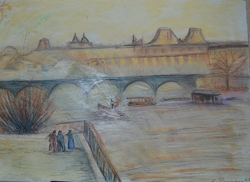Camille Pissarro - Pont Boildieu: Artist: Camille PissarroTitle: Pont Boieldieu in Rouen, Rainy WatherDimensions: 20x14 InchesMedium: Pastel On PaperCondition: Excellent?In the style of?"In the style of" works are works by an unknown