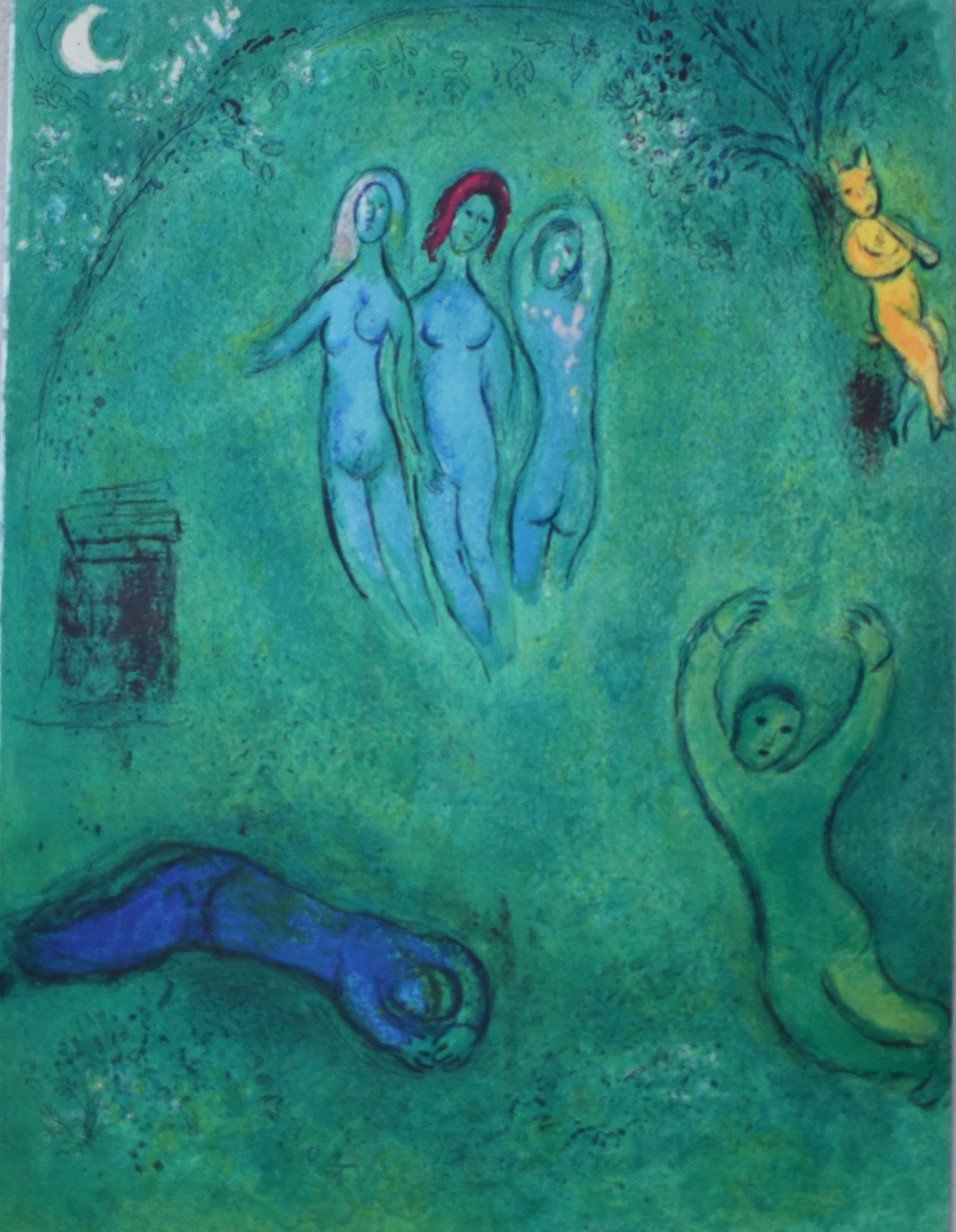 Chagall - The Dream Of Daphnis ?After?: Artist: Marc ChagallTitle: The Dream Of Daphnis: The Three NYMPHSYear: 1977Dimensions: 10in. by 13inEdition: From the rare limited editionPublisher: The Limited Editions Club INC.Suite: Daphins and Ch