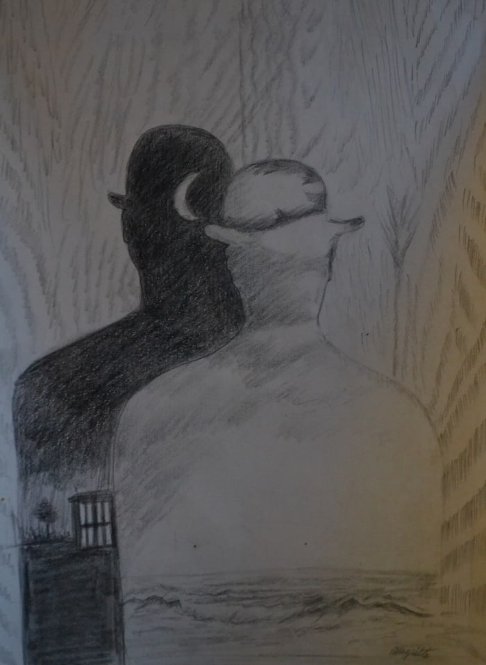 Rene Magritte - The Double Secret: Artist: Rene MagritteTitle: The Double SecretDimensions: 17.5X13.5 InchesMedium: Pencil On PaperCondition: Excellent?In the style of?"In the style of" works are works by an unknown creator whose style