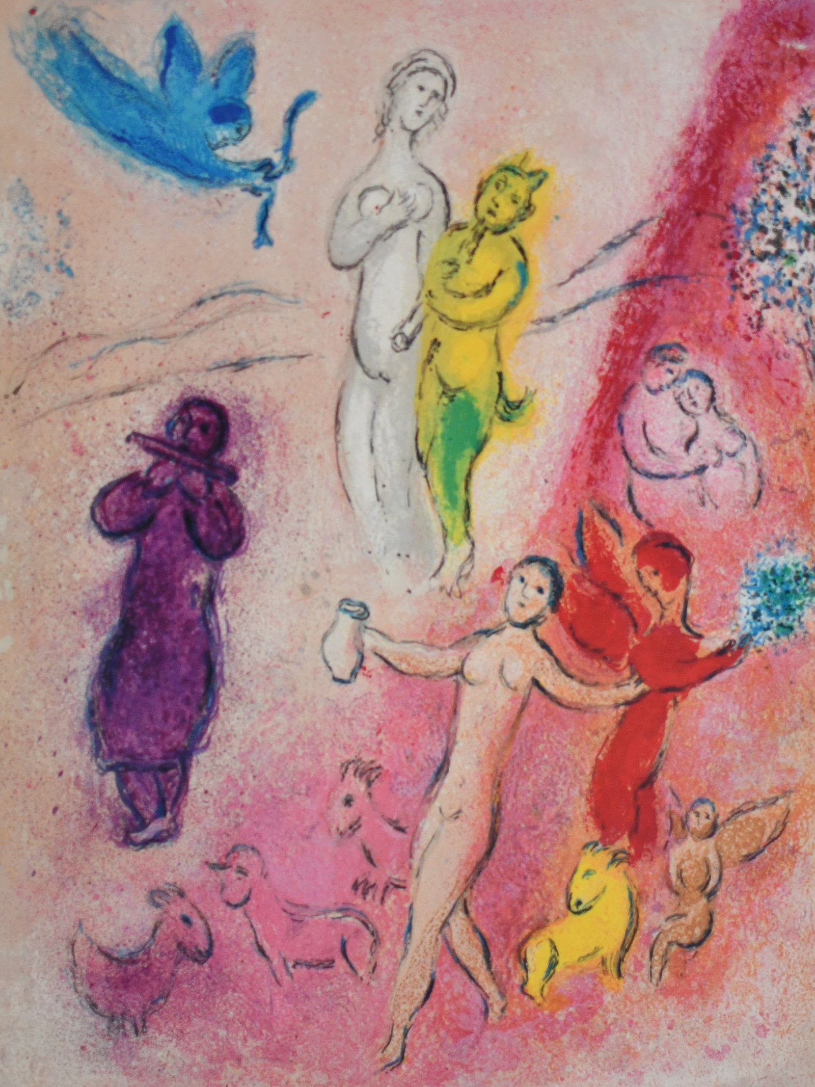Chagall - The Tale Of Syrinx ?After?: Artist: Marc ChagallTitle: The Tale Of SyrinxYear: 1977Dimensions: 10in. by 13inEdition: From the rare limited editionPublisher: The Limited Editions Club INC.Suite: Daphins and ChloeMedium: Lithograp