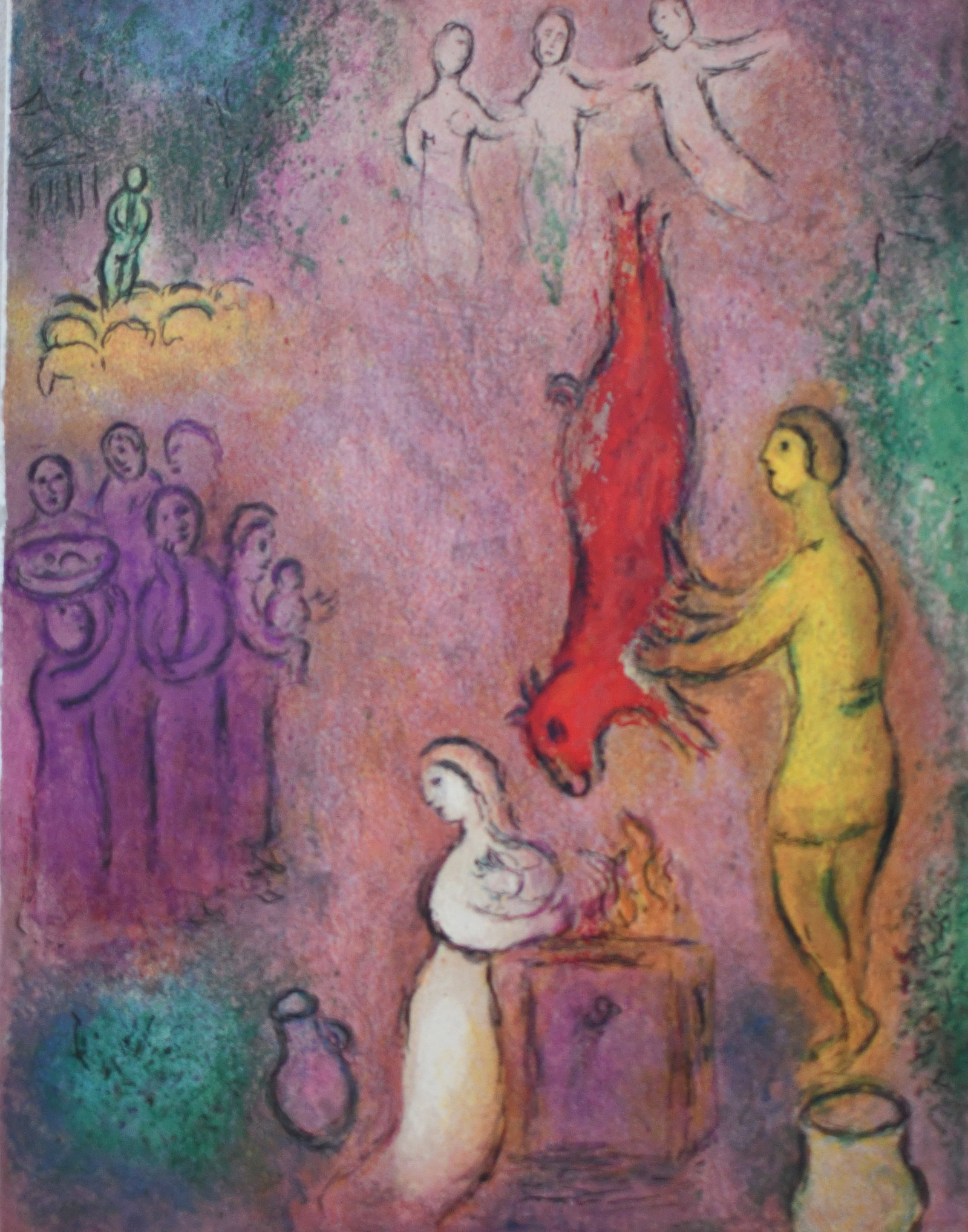 Chagall - The Sacrifice To The NYMPHS ?After?: Artist: Marc ChagallTitle: The Sacrifice To The NYMPHSYear: 1977Dimensions: 10in. by 13inEdition: From the rare limited editionPublisher: The Limited Editions Club INC.Suite: Daphins and