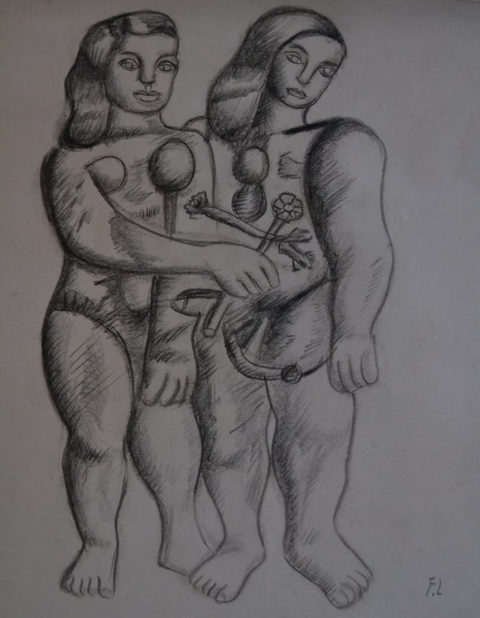 Fernand Leger - Lovers: Artist: Fernand LegerTitle: LoverDimensions: 17.5X13.5 InchesMedium: Pencil On PaperCondition: Excellent?In the style of?"In the style of" works are works by an unknown creator whose style is