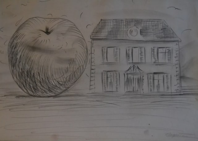 Rene Magritte - This is not An Apple: Artist: Rene MagritteTitle: This is a not an AppleDimensions: 17.5X13.5 InchesMedium: Pencil On PaperCondition: Excellent?In the style of?"In the style of" works are works by an unknown creator