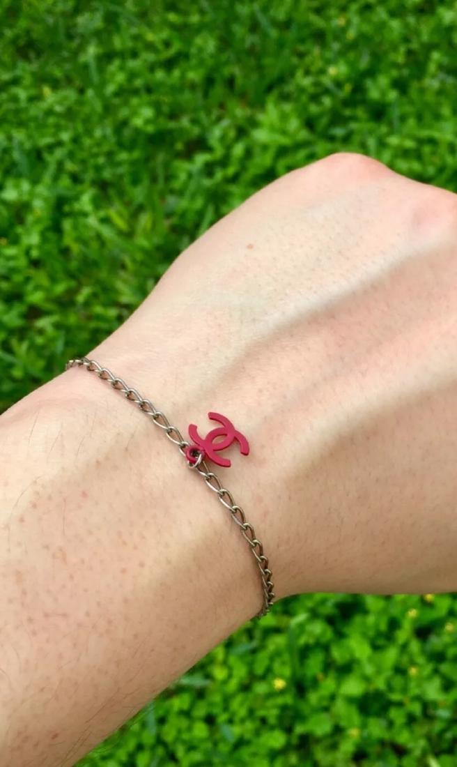 Chanel Gold Chain Bracelet with Red Cc Logo Charm (1 of 1)
