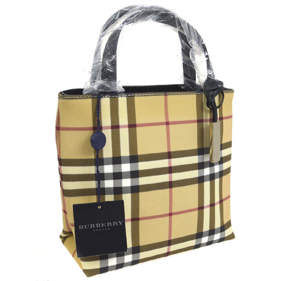 BURBERRY Beige Black PVC Patent Leather Check Pattern: Width:7.5 :Color: Beige, Red, Black Style:Hand BagStrap Drop:3.5 Depth:3.9Height:7.1 Material:PVC, Patent LeatherBrand: BURBERRY No obvious wear and tear