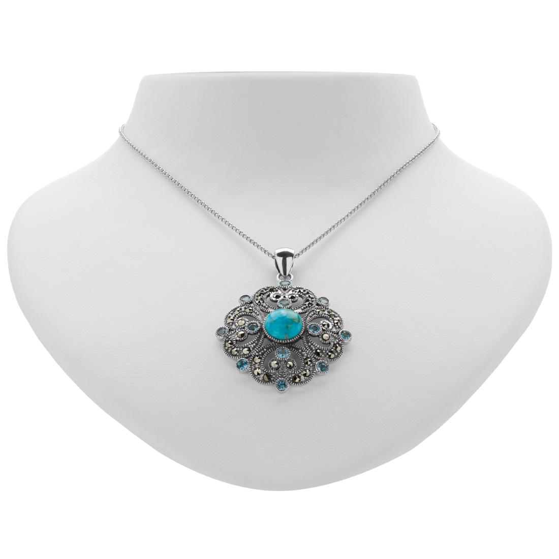 Turquoise, Blue Topaz and Marcasite Pendant (1 of 2)
