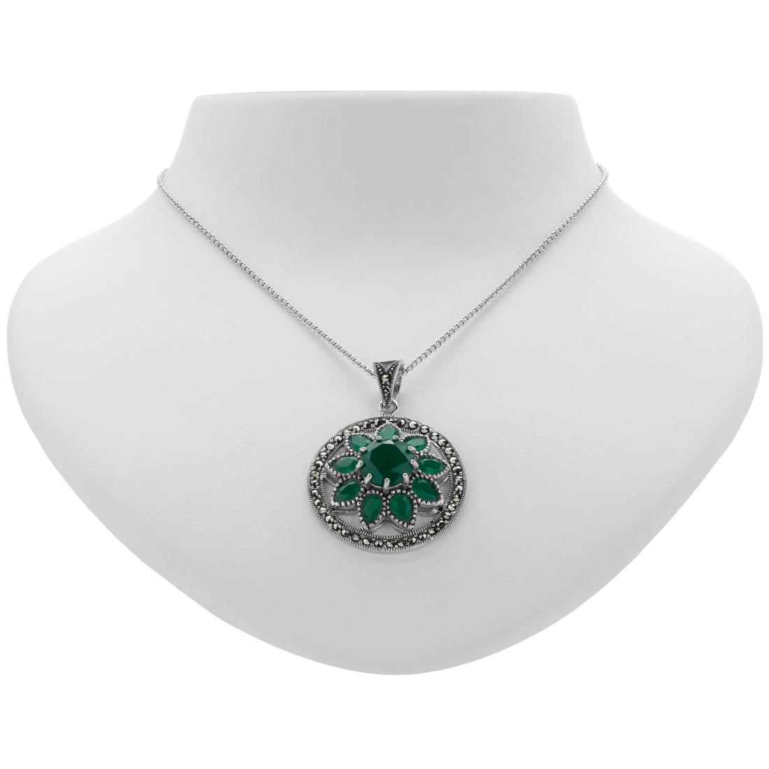 Green Agate and Marcasite Flower Pendant: Classic, vintage-inspired lines inspired this striking pendant from the Addison Lane Felicity Collection. As refreshing as the first blooms of spring, this delightful floral pendant is beautifully cra