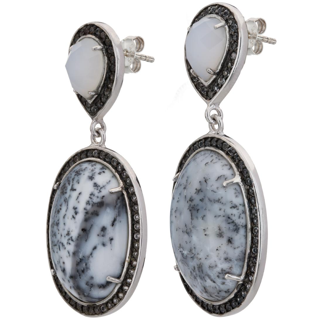 Dendritic Agate White Chalcedony & White Topaz Earrings: Add a bit of unmistakable panache to your collection! These earrings from the Addison Lane Seraphina Collection offer a lovely combination of gemstones and striking black rhodium on oxidized sterling