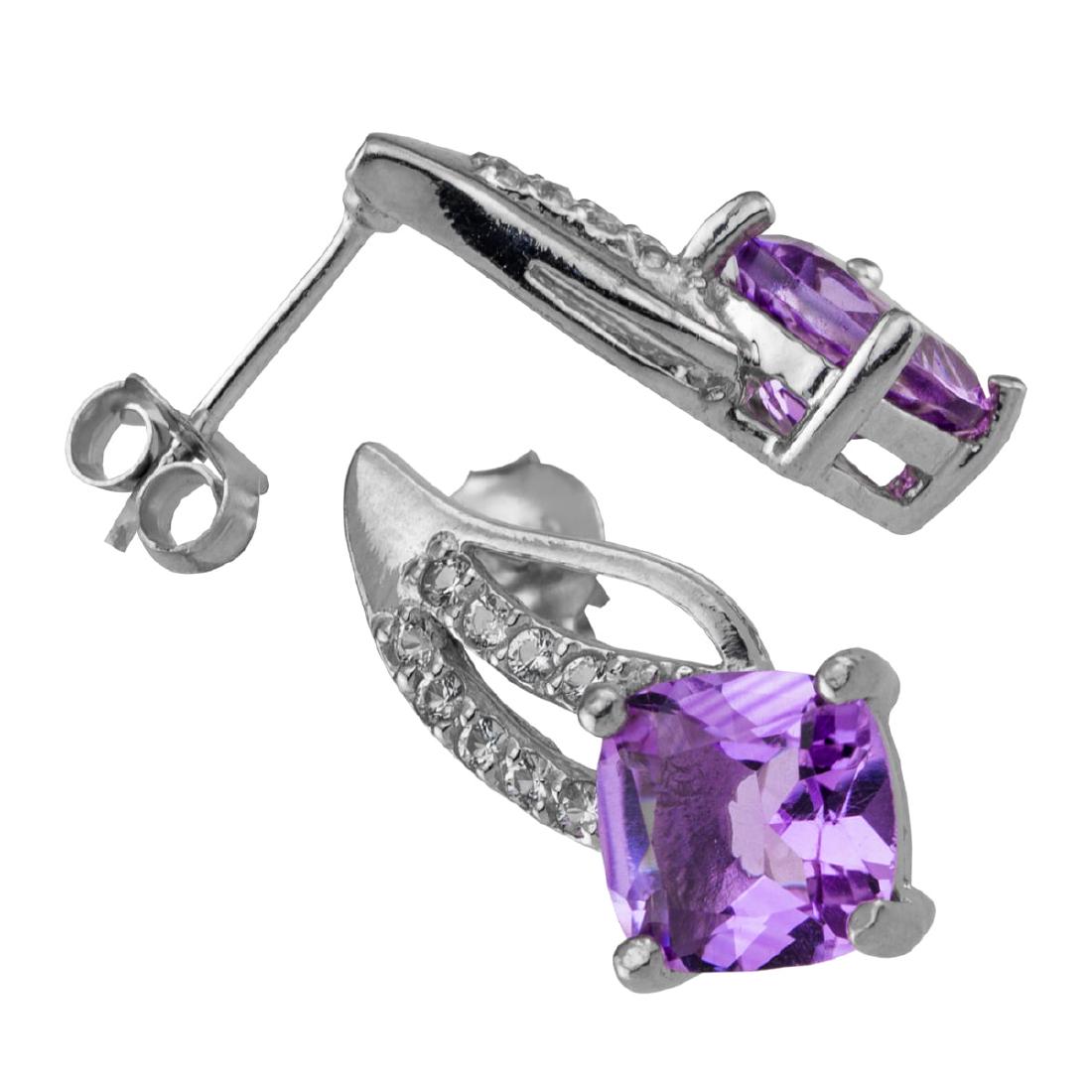 Genuine Brazilian Amethyst & White Topaz Stud Earrings (1 of 3)