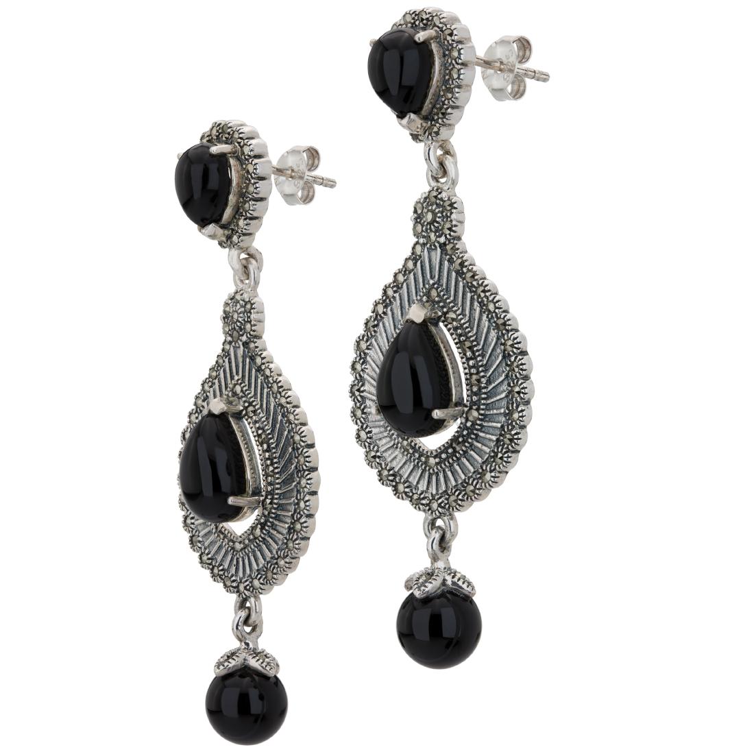 Black Agate and Marcasite Drop Earrings: Classic looks re-imagined in today’s sensibility—that’s Addison Lane’s Felicity Collection! This lovely vintage-inspired drop design is beautifully crafted in oxidized sterling