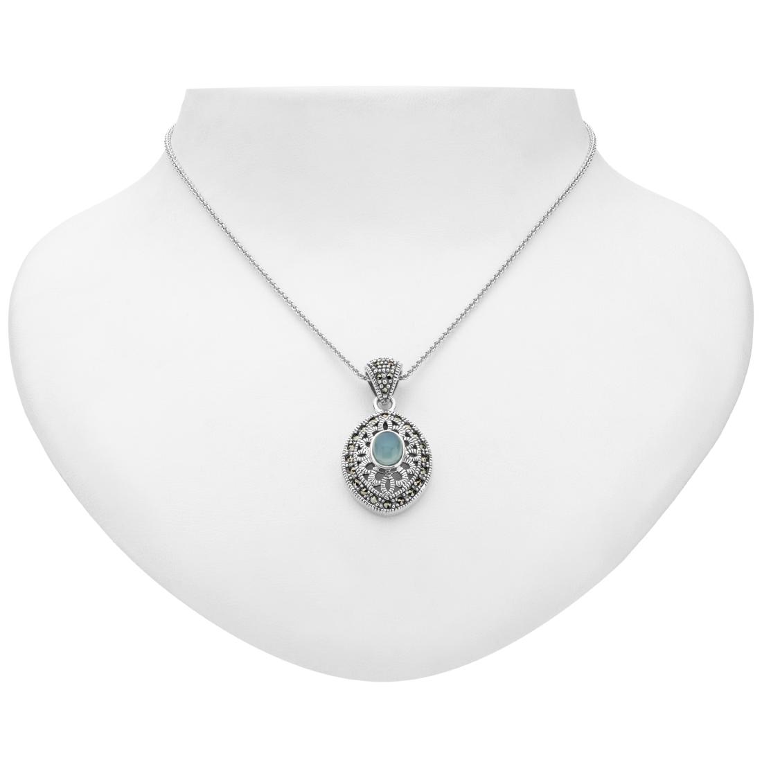 Marcasite and Blue Chalcedony Pendant (1 of 3)