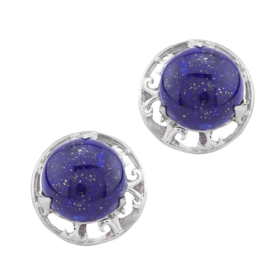 Sterling Silver 14mm Round Lapis Button Stud Earrings (1 of 3)