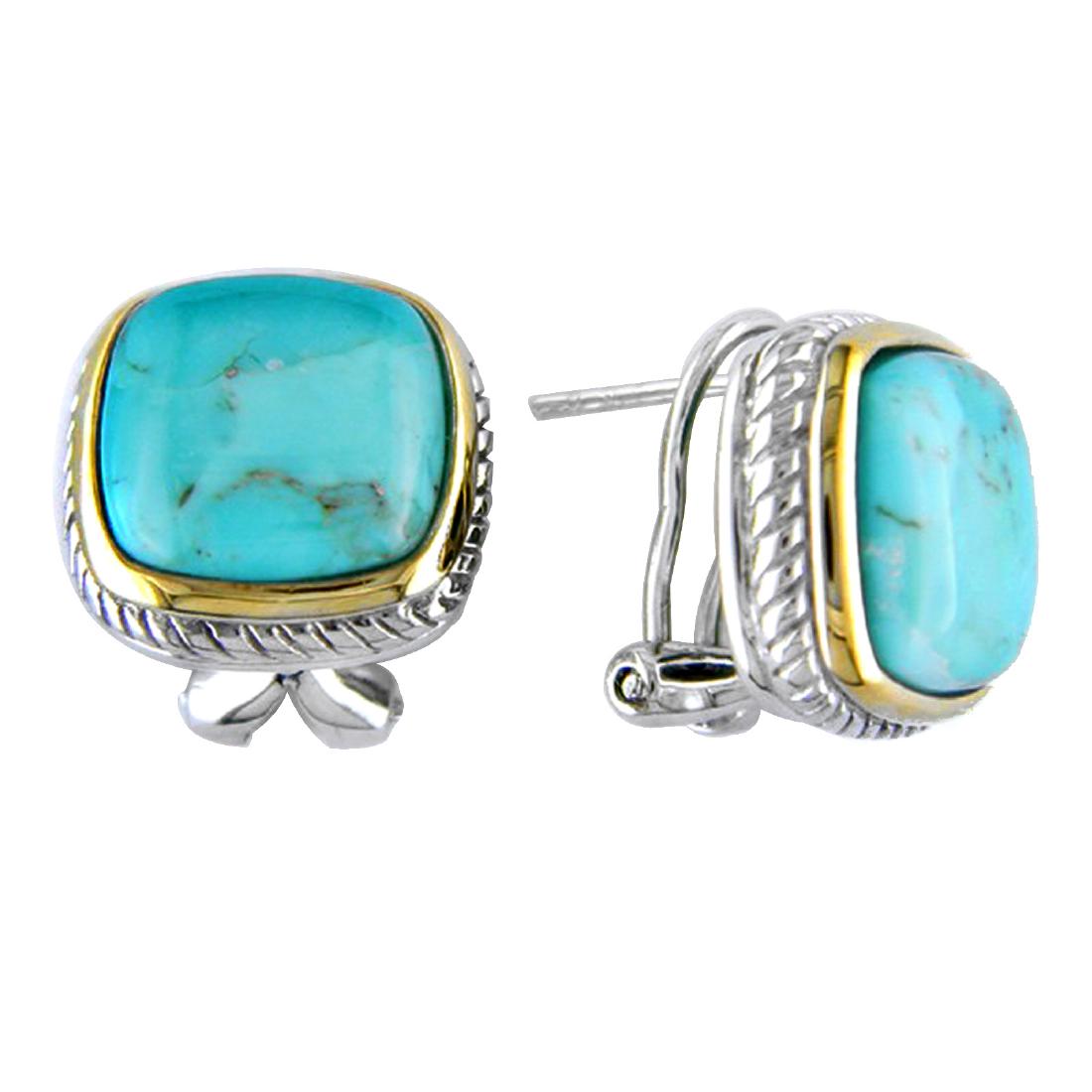 Sterling Silver 2-Tone Turquoise Earrings w/Omega Backs (1 of 1)