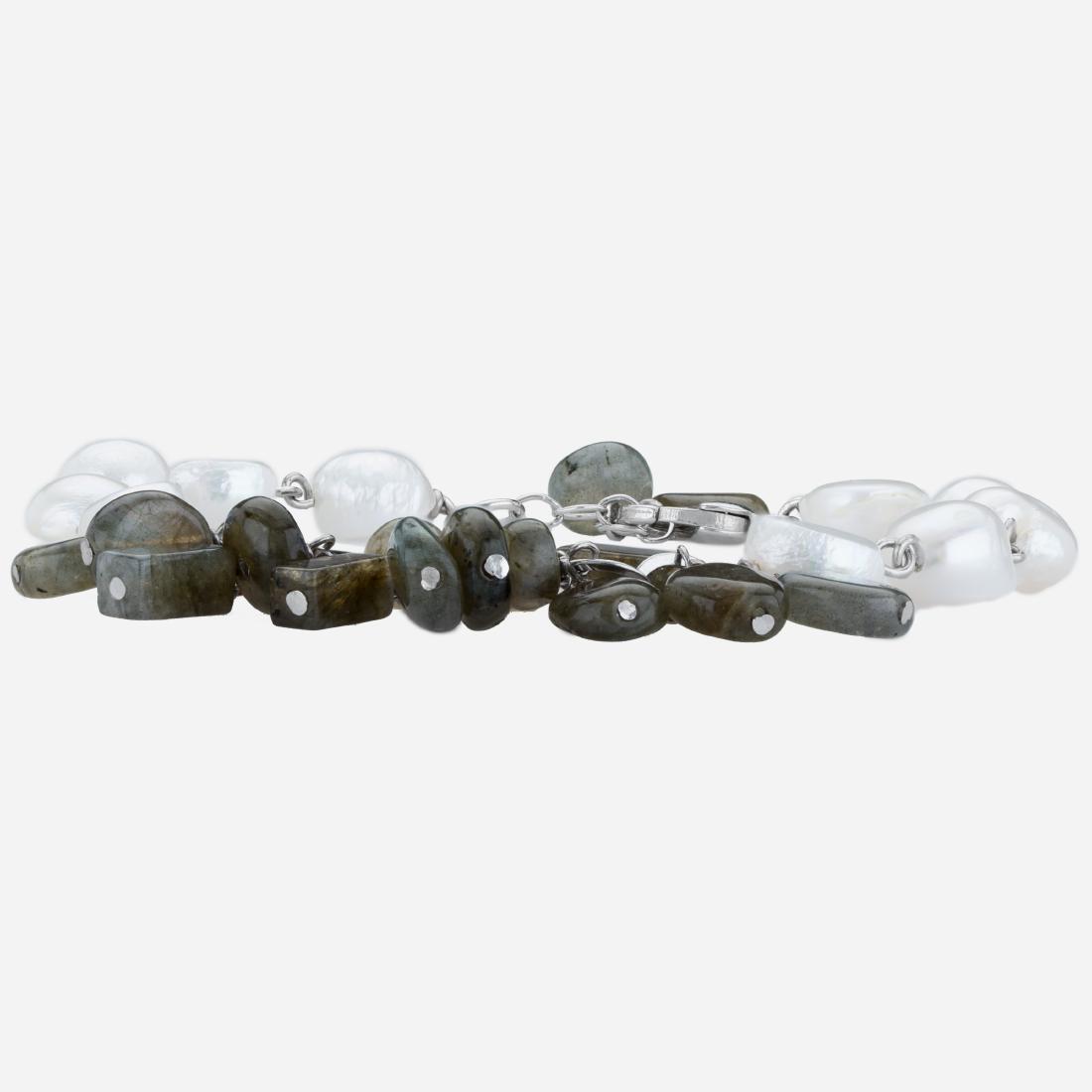 Sterling Silver 8” Labradorite & Pearl Bracelet: Dress up your wardrobe with Tara Mesa’s beautifully crafted labradorite and freshwater pearl bracelet. The lovely juxtaposition of stately labradorite and lustrous freshwater pearls creates a po