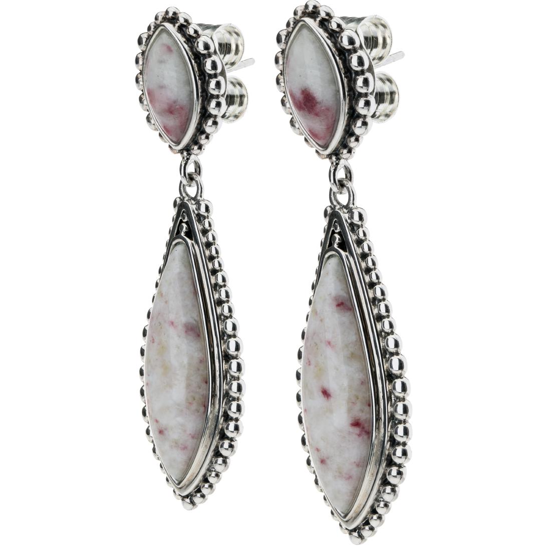 Sterling Silver 2" Cinnabar Beaded Drop Earrings (1 of 3)