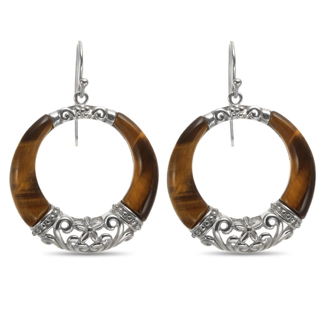 Sterling Silver Tiger's Eye Dangle Circle Earrings (1 of 1)