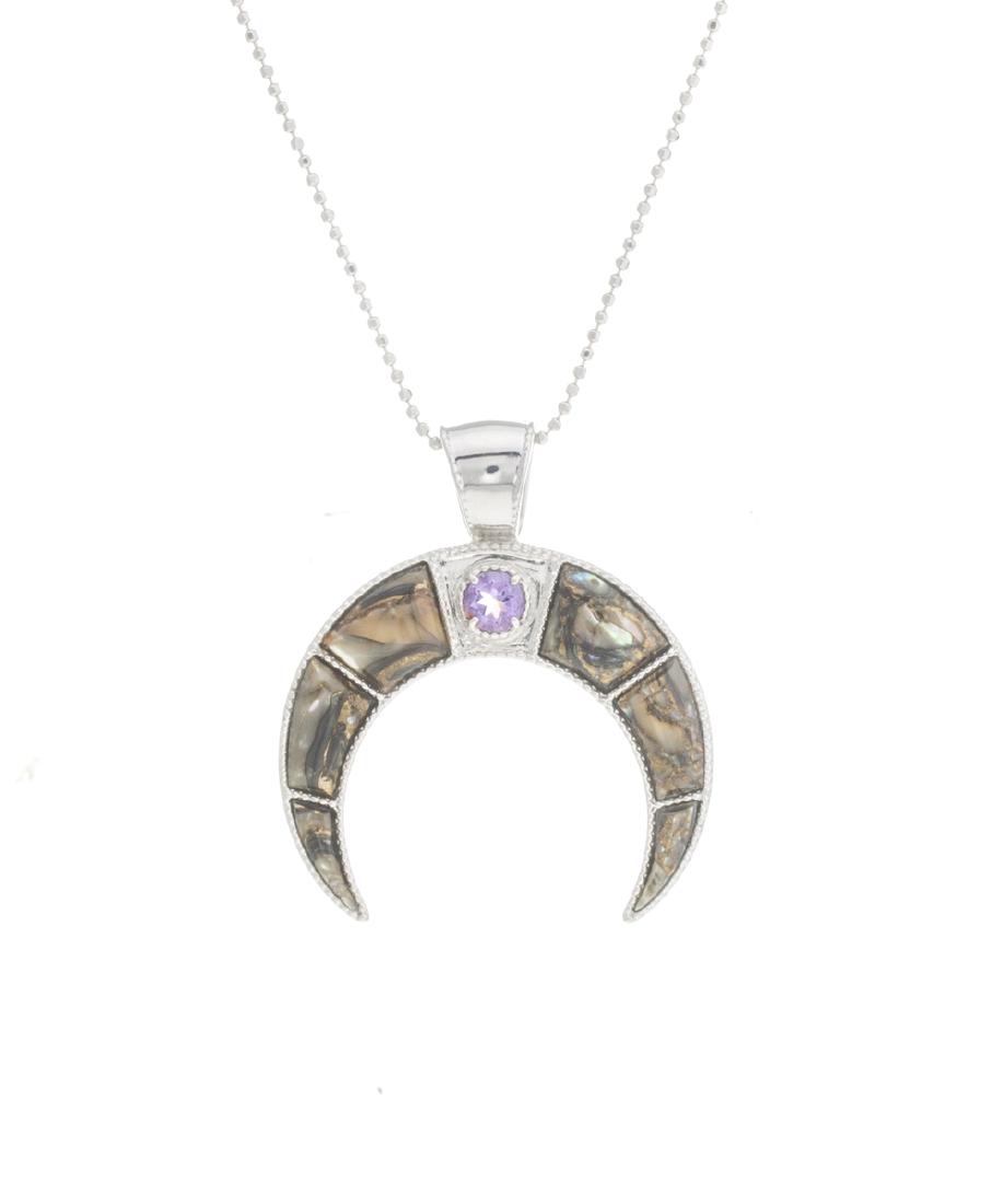Bronze Abalone & Brazilian Amethyst Horn Pendant: Isn’t it time you added a “different” look to your collection? Here’s just the item—Pangea Mines horn pendant is redolent of mysterious and exotic locales, an ideal accen