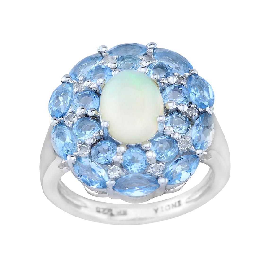 Ethiopian Opal & Swiss Blue Topaz Double Halo Ring (1 of 3)