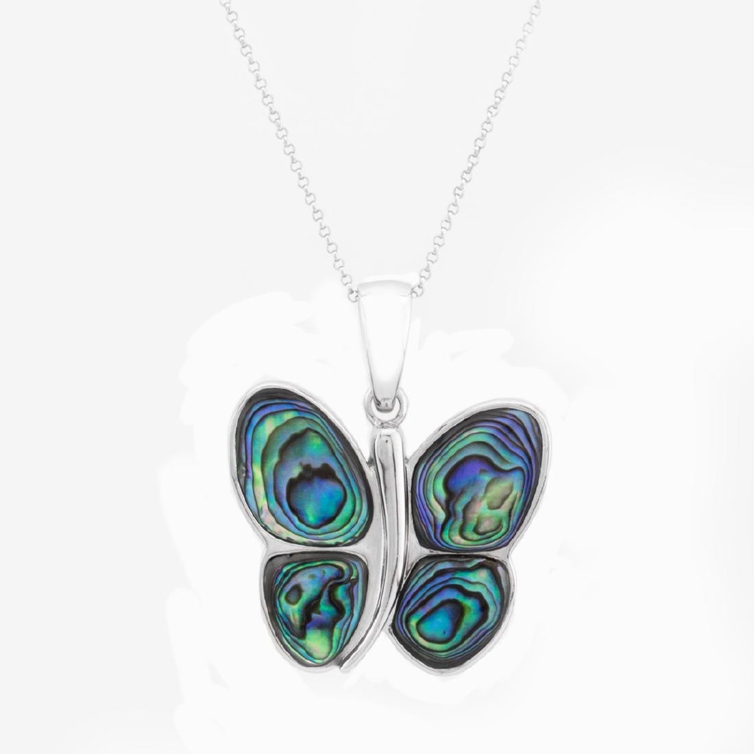 Sterling Silver Abalone Shell Butterfly Pendant & Chain (1 of 3)