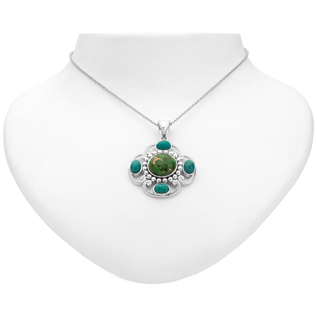 Sterling Silver Multi Turquoise Textured Pendant (1 of 3)
