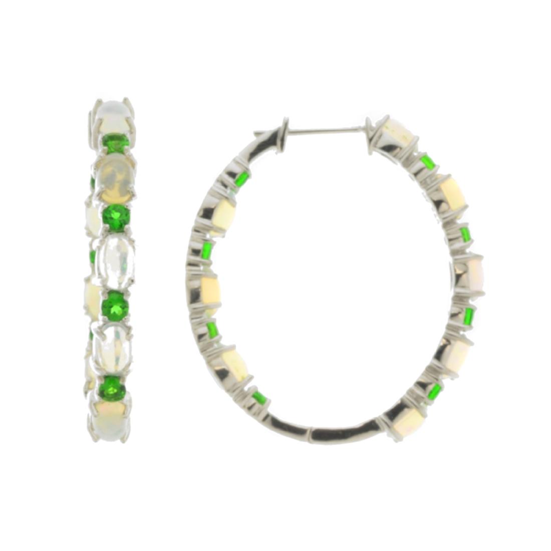 Sterling Silver  Opal & Chrome Diopside Hoop Earrings (1 of 1)