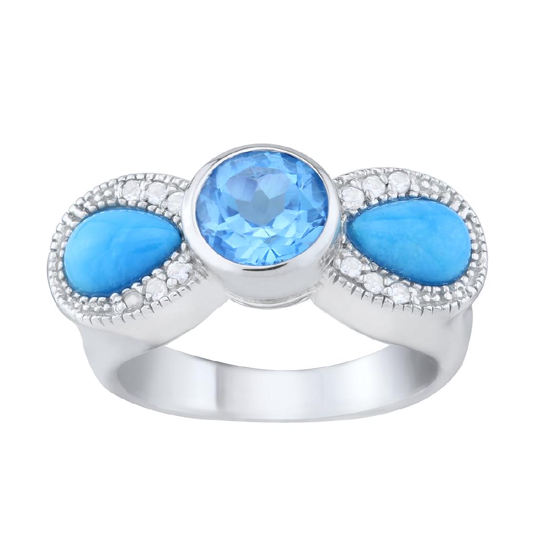 Sterling Silver  Turquoise & Blue & White Topaz Ring (1 of 3)