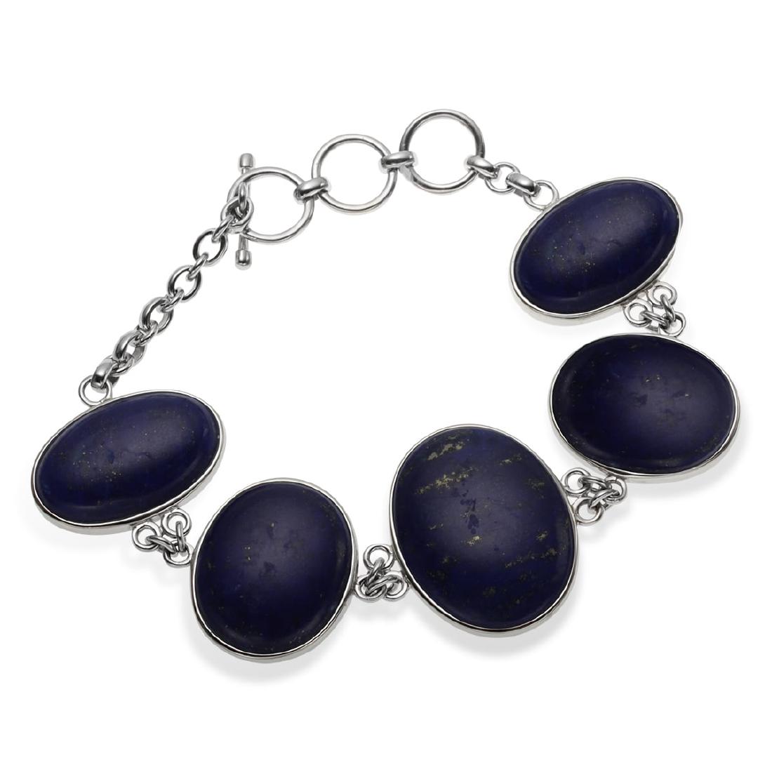 Sterling Silver 7.5" Turquoise & Lapis Toggle Bracelet (1 of 3)