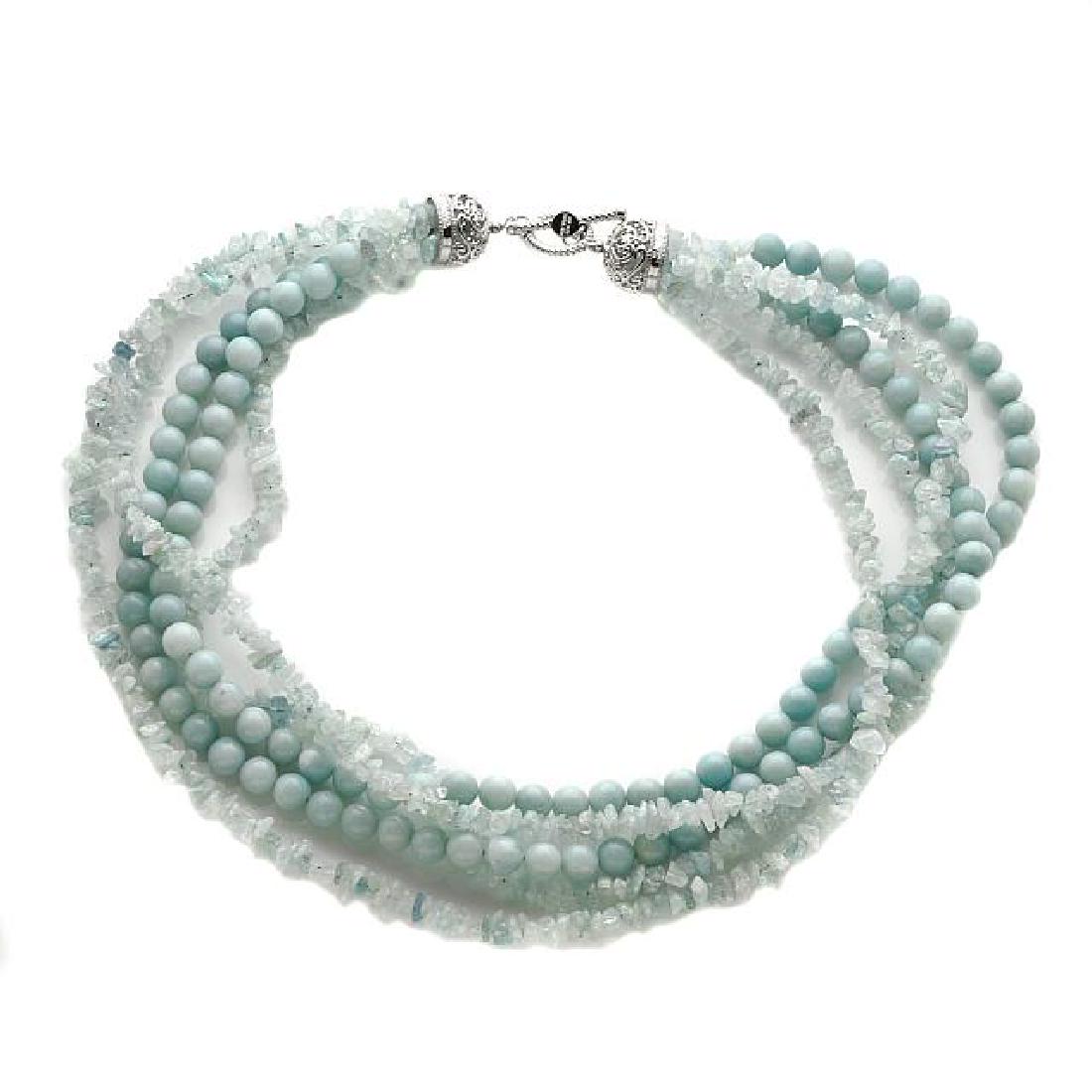 Silver 20" Amazonite & Aquamarine Toggle Necklace: • Genuine Amazonite & Aquamarine •20" length •Toggle Clasp with for secured closure with detail cutouts silver caps •Fine sterling silver