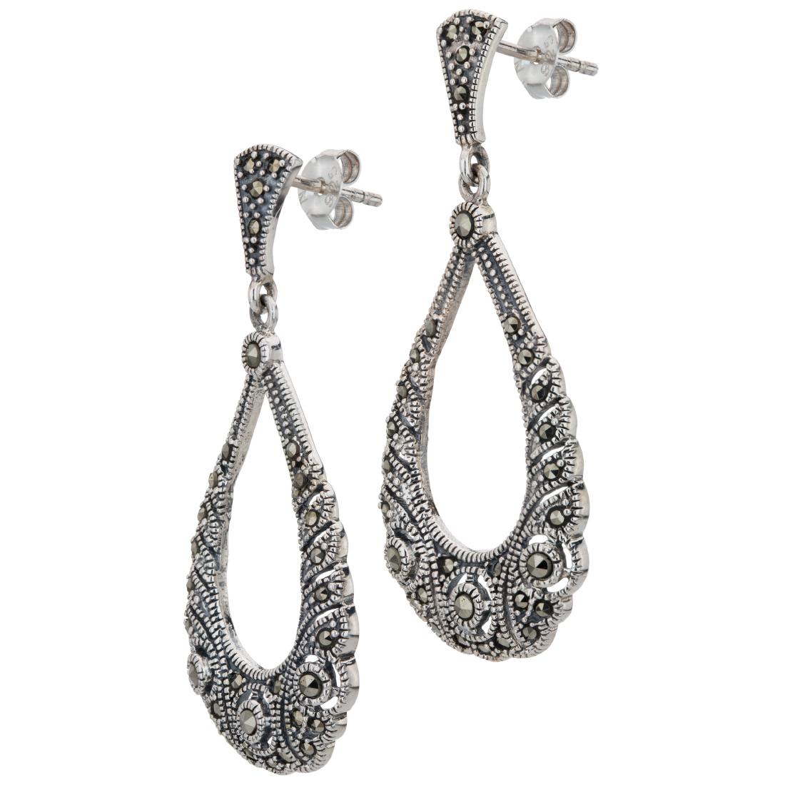 Sterling Silver Marcasite Drop Earrings (1 of 2)