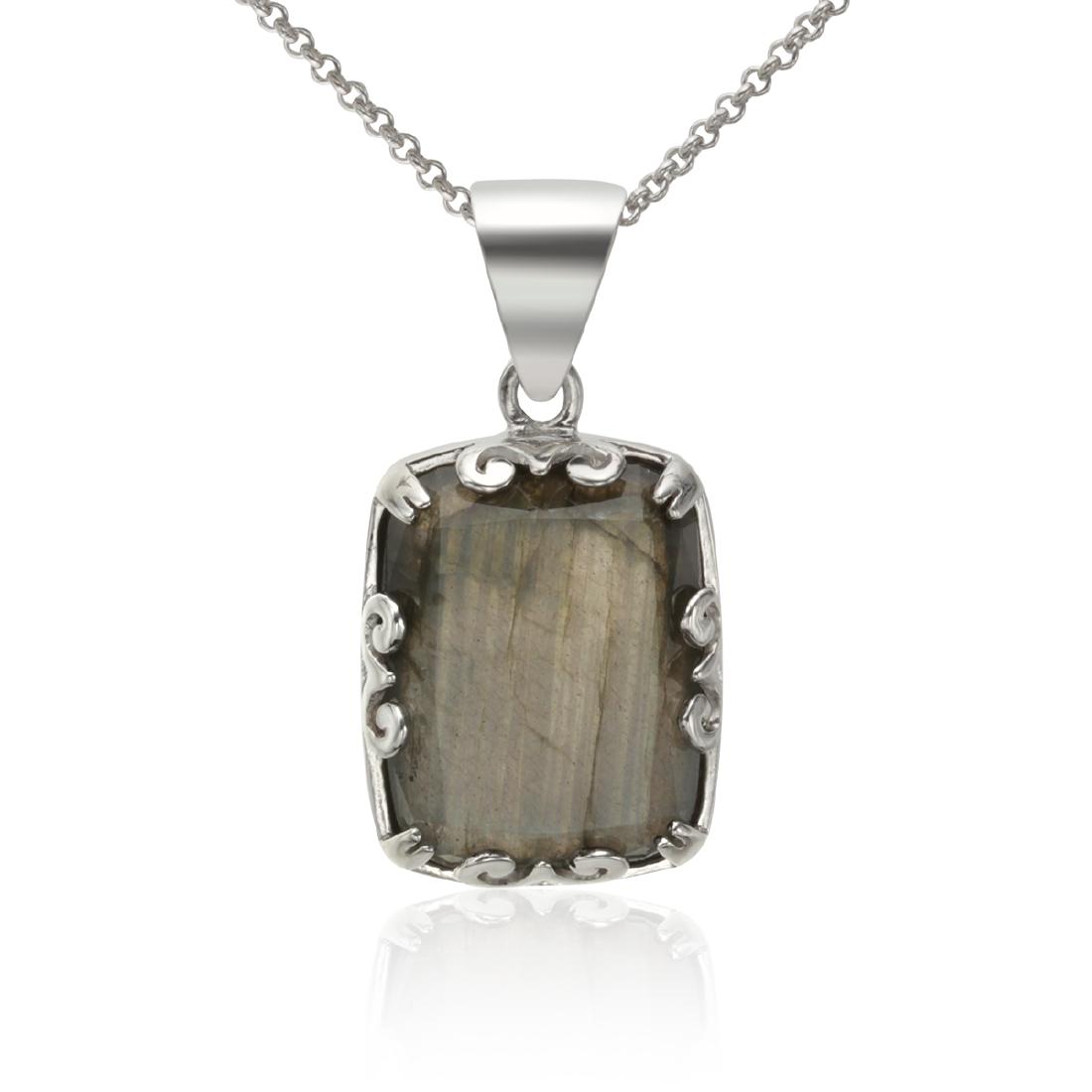 Sterling Silver Rectangular Labradorite Pendant (1 of 2)