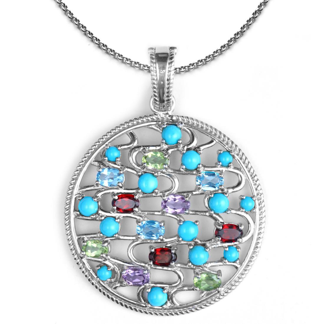 Silver 5.37cwt Gemstone & Turquoise Circle Pendant (1 of 2)