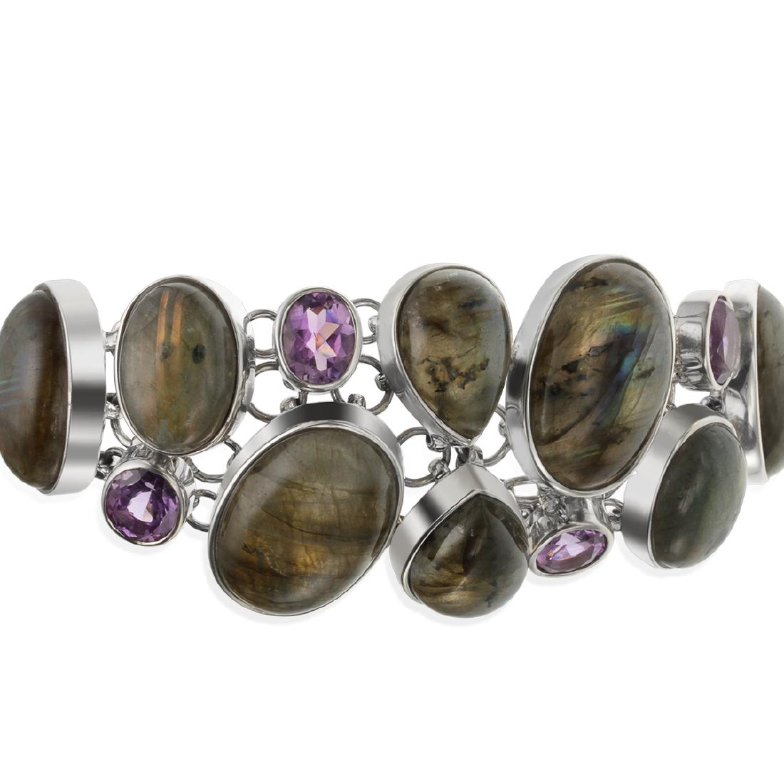 Silver Labradorite & Amethyst Toggle Bracelet (1 of 3)