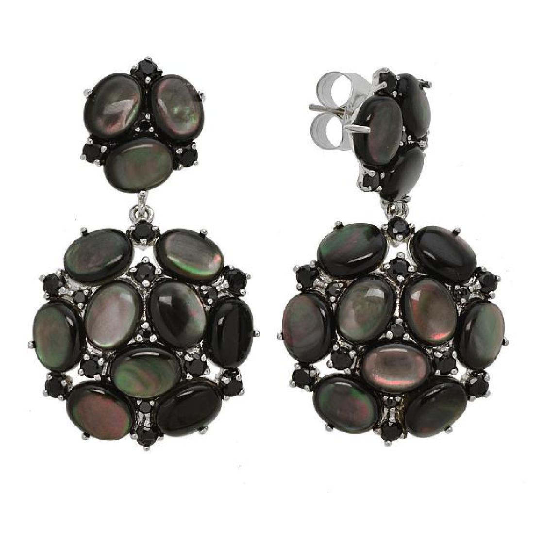 Sterling Silver MOP & Black Spinel Drop Earrings: • Genuine Black MOP & Black Spinel •3.11cwt Black Spinel •Secured butterfly clasp •Fine sterling silver