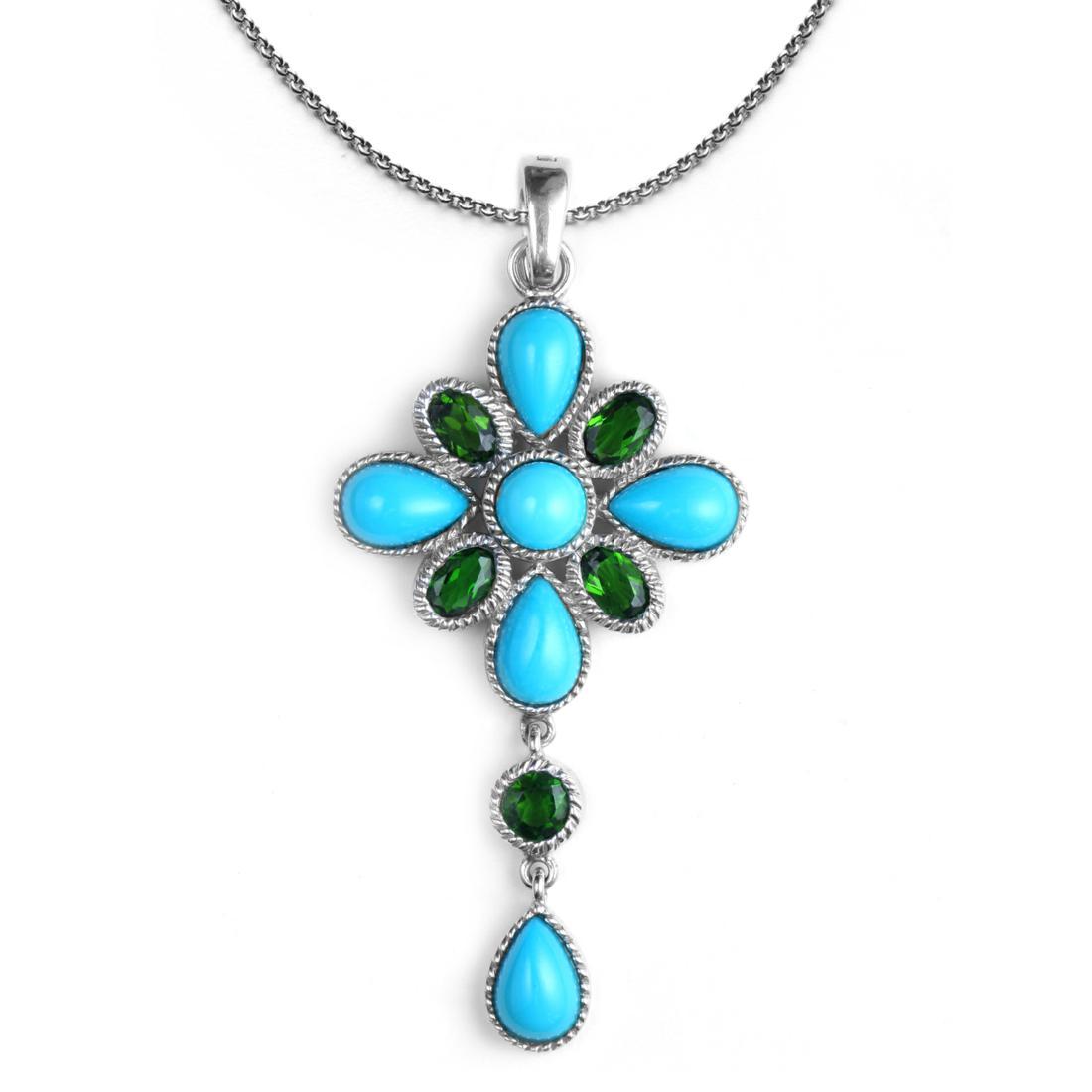 Silver Turquoise & Chrome Diopside Pendant (1 of 2)
