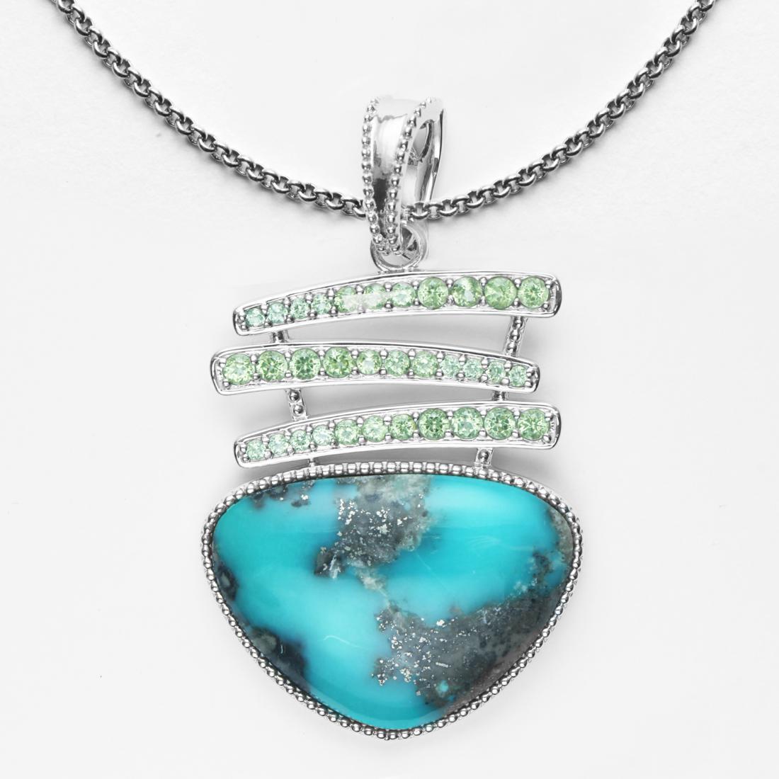 Silver Campo Frio Turquoise & Peridot Pendant: Pangea Mines makes a lovely fashion statement this eye-catching pendant necklace from the Mined in America Collection. Beautifully crafted in rhodium over sterling silver and embellished with genuine 