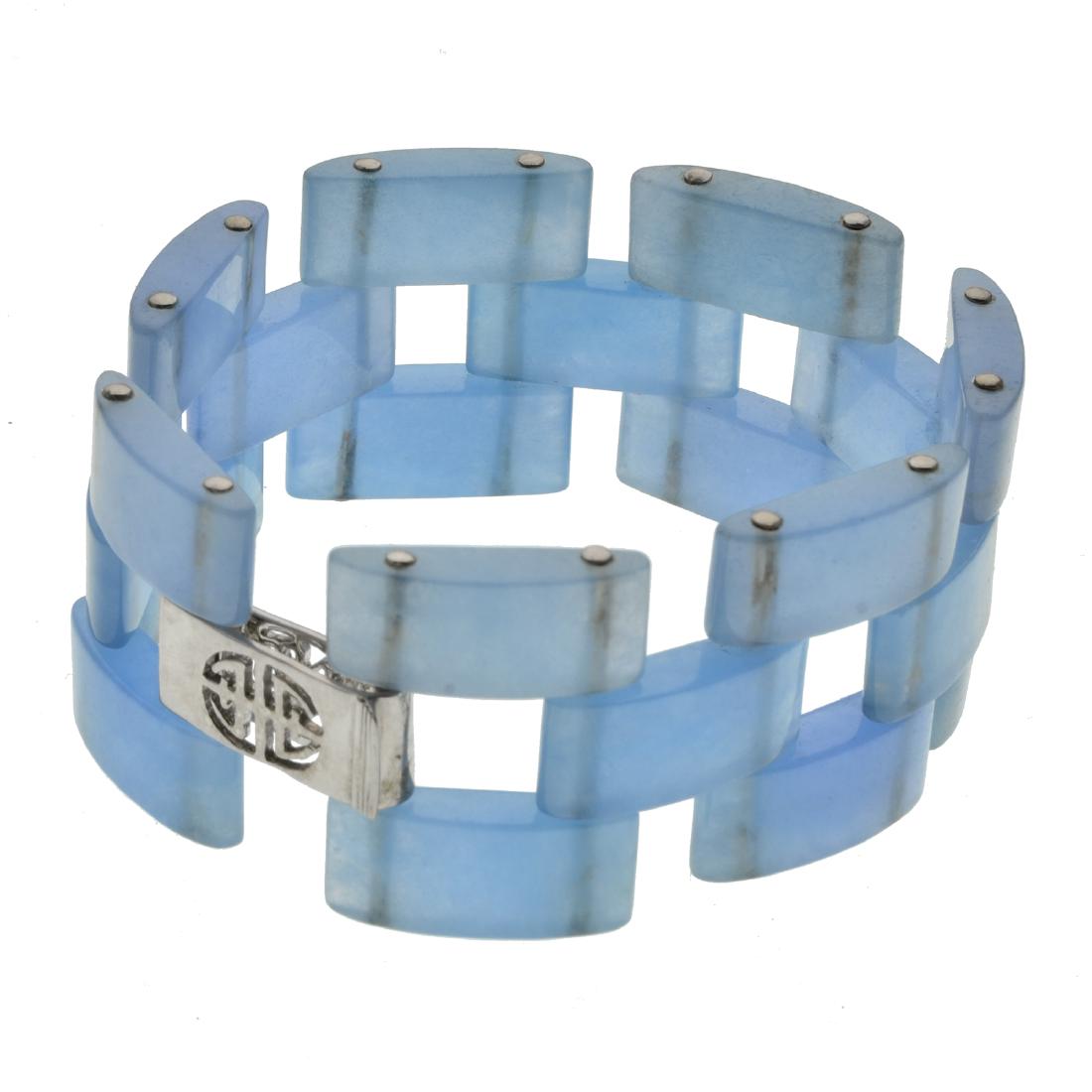 Sterling Silver Genuine Jade Link Bracelet (1 of 1)