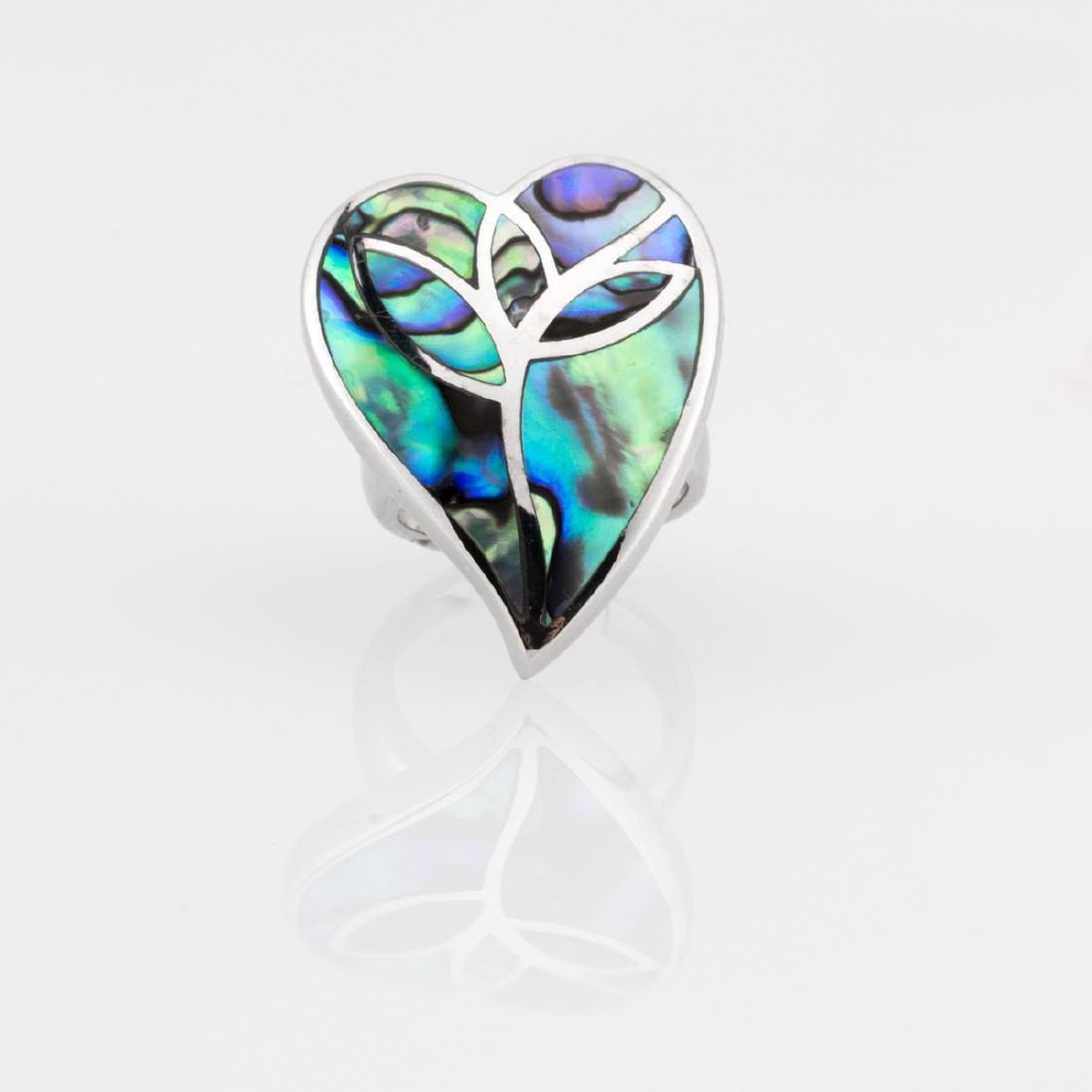 Silver Freeform Abalone Heart Inlay Ring-SZ 5 (1 of 3)