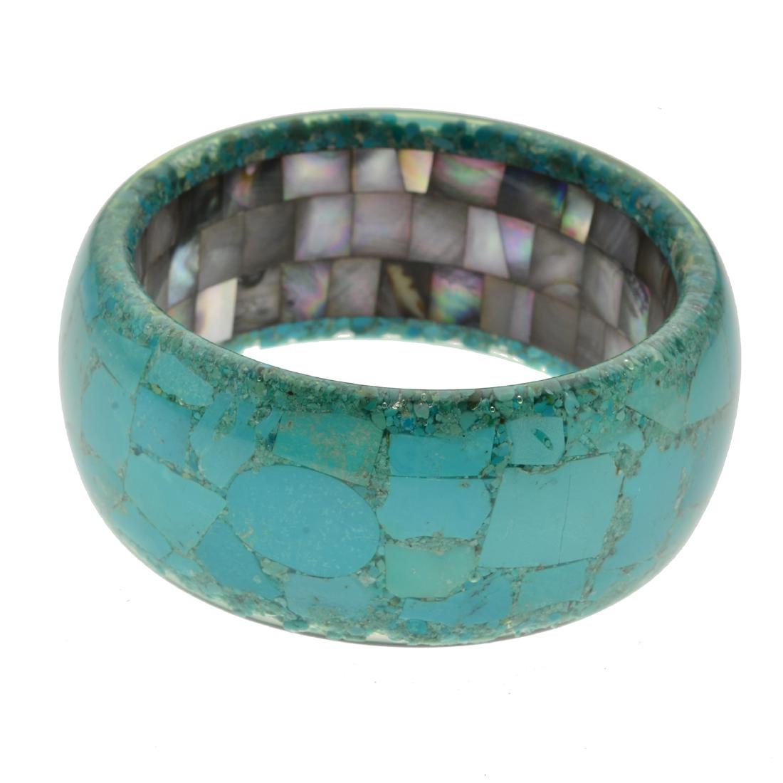 Sterling Silver Turquoise & Black MOP Bangle (1 of 1)