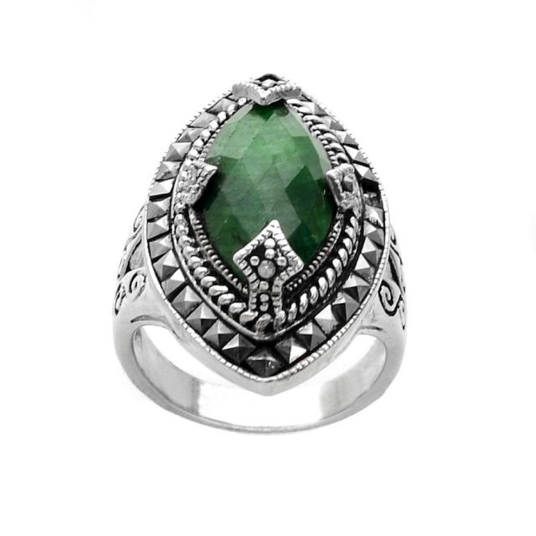 Sterling Silver Green Agate & Marcasite Ring-SZ 5: Addison Lane calls upon classic styling with a unique vintage feminine flair to create this gorgeous ring from the Felicity Collection. Beautifully crafted in oxidized sterling silver and adorned with
