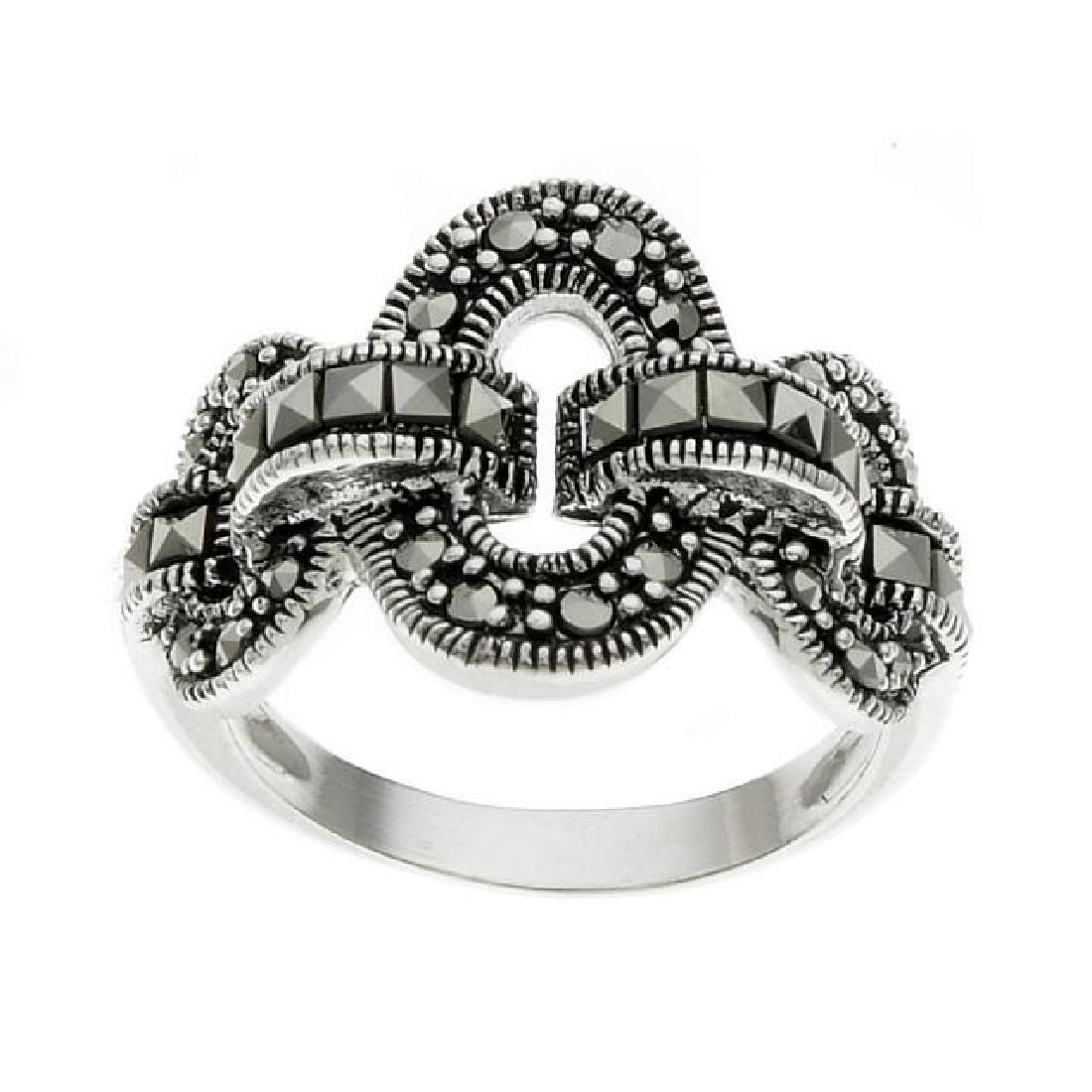 Sterling Silver 3 Circle Marcasite Ring-SZ 7: • Genuine Marcasite • Three circle interlock design • Gleaming rhodium over fine sterling silver