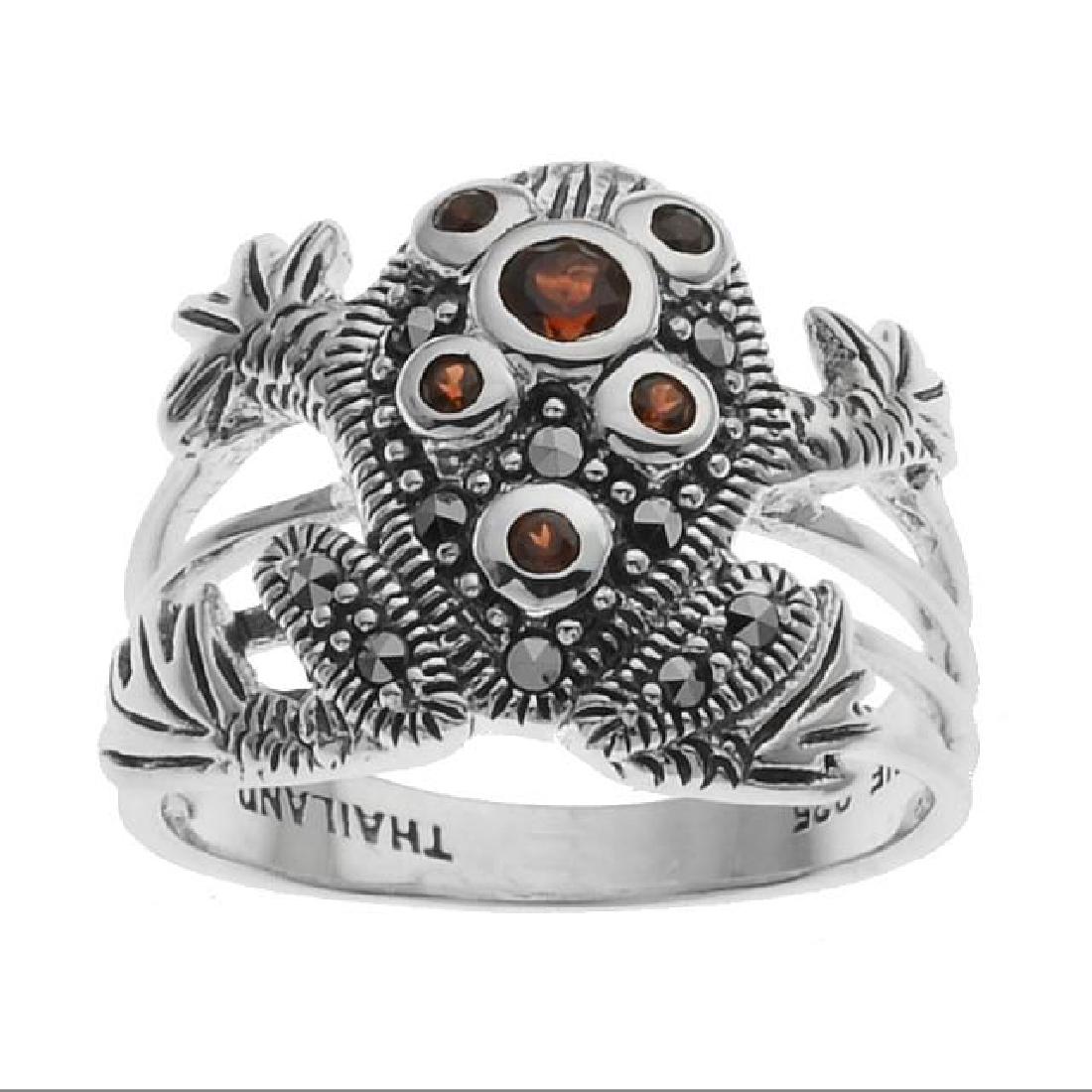Sterling Silver Garnet & Marcasite Frog Ring-SZ 6 (1 of 1)