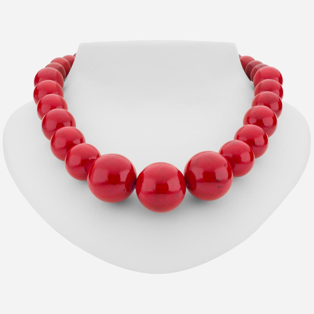 Silver 18" Coral Graduated Bead Necklace (1 of 1)