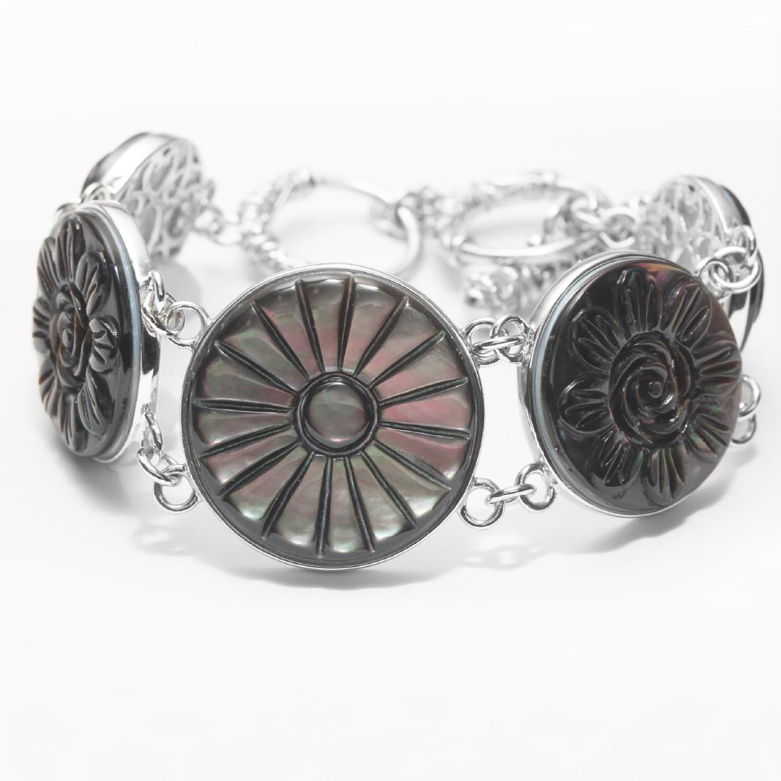 Sterling Silver Carved Grey MOP Toggle Bracelet (1 of 2)